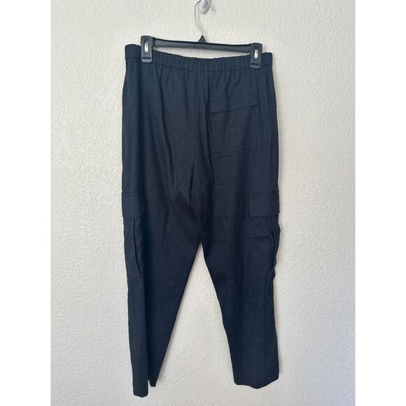 Theory Basic Pull On in Navy Melange Eco Sharkskin Linen Blend Ankle Pants M - Picture 7 of 13